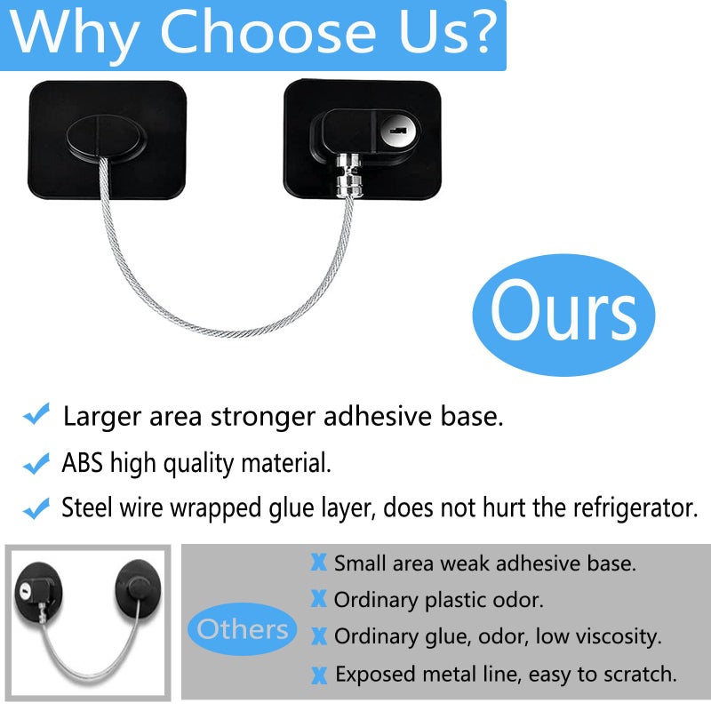 YEYA Upgraded Refrigerator Locks for Adults, Drawer Lock with Key, Cabinet Lock for Baby Proofing 2 Pack Black - Image 5
